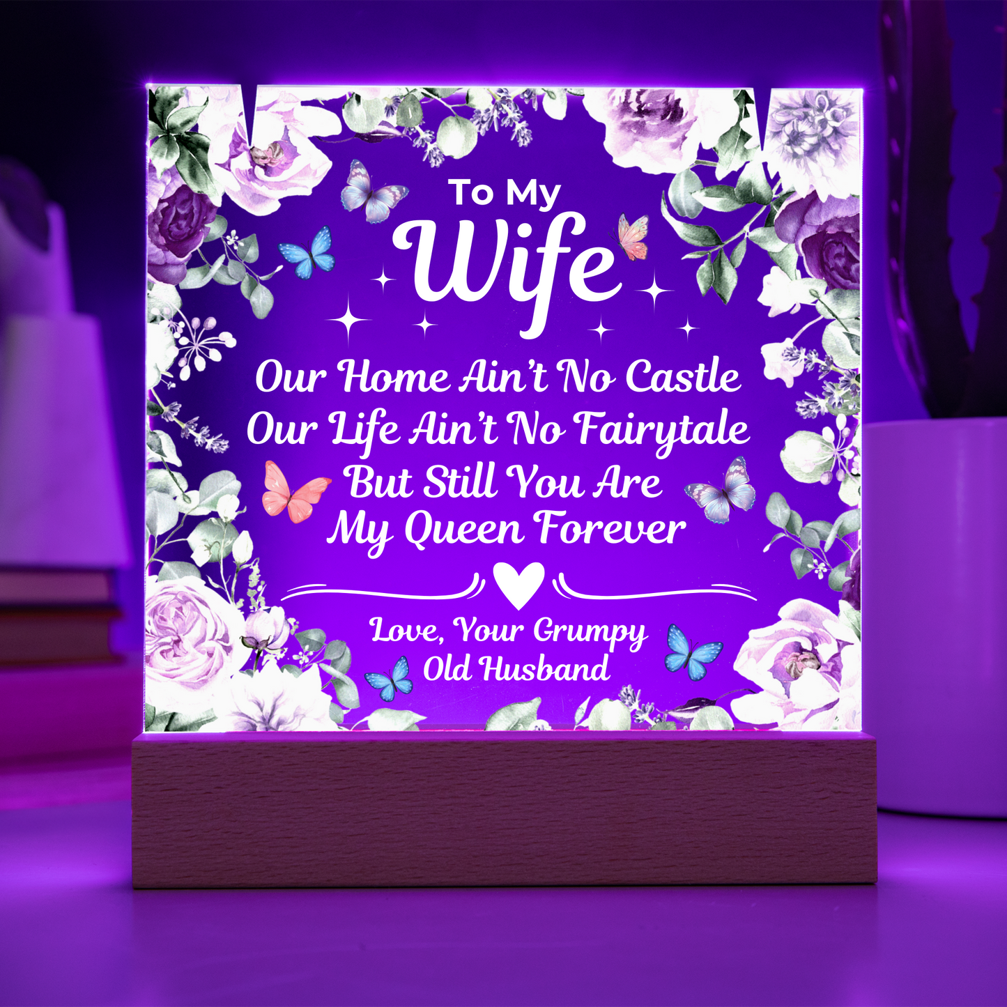 To My Wife - LED Acrylic Plaque with FREE Necklace