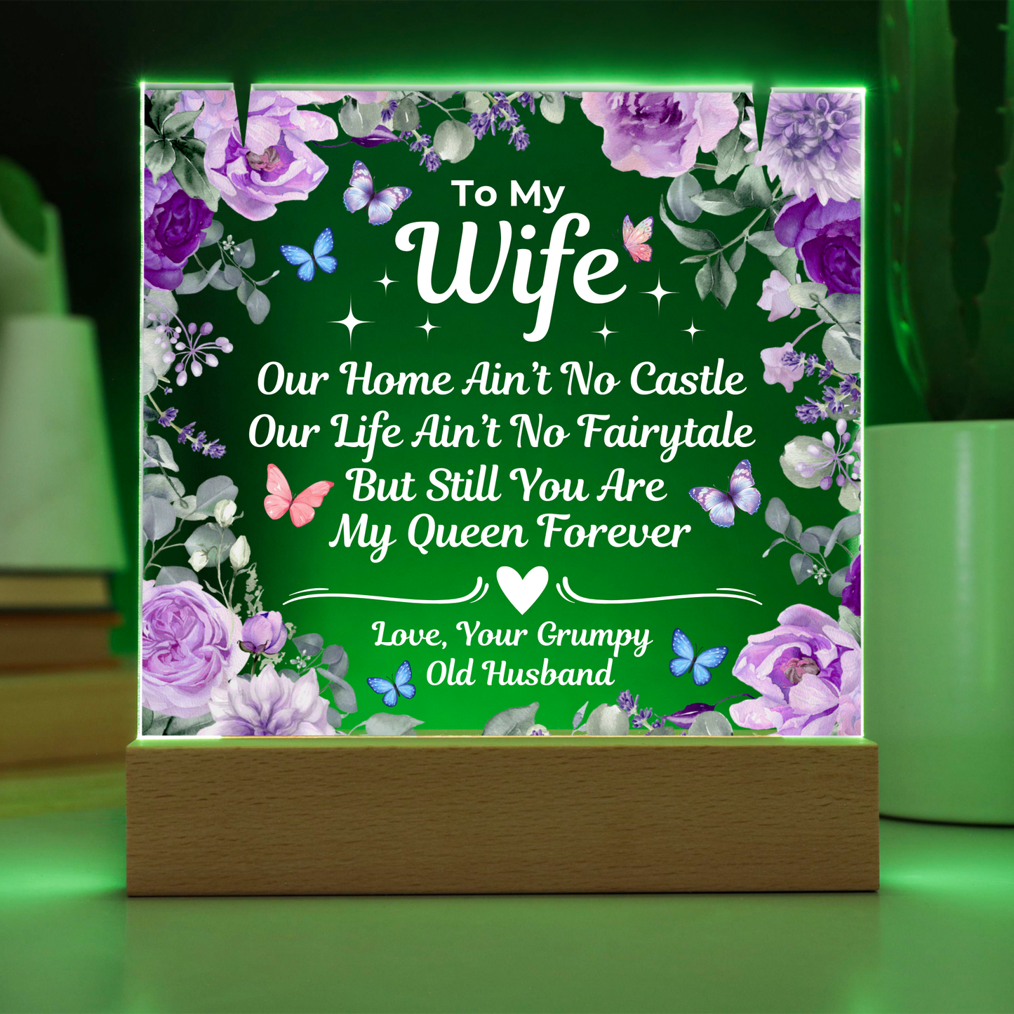 To My Wife - LED Acrylic Plaque with FREE Necklace