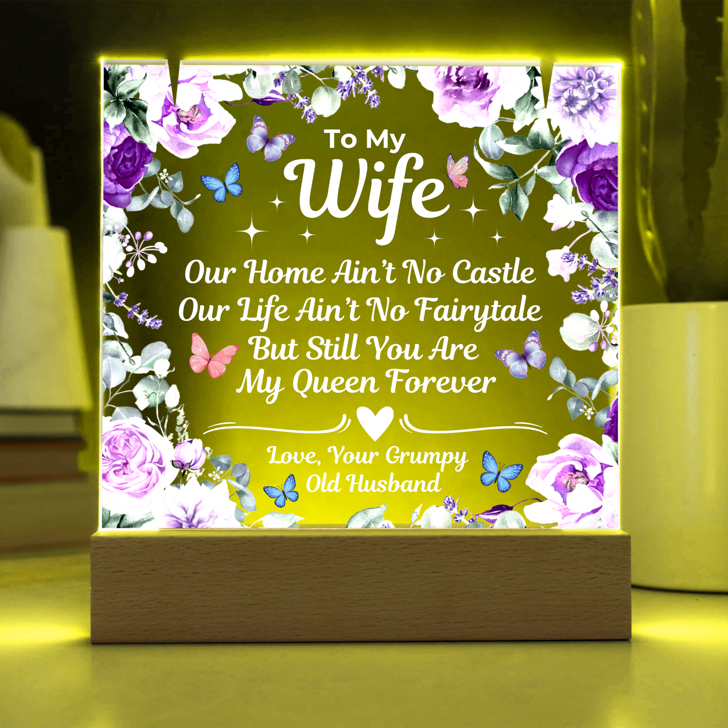 To My Wife - LED Acrylic Plaque with FREE Necklace