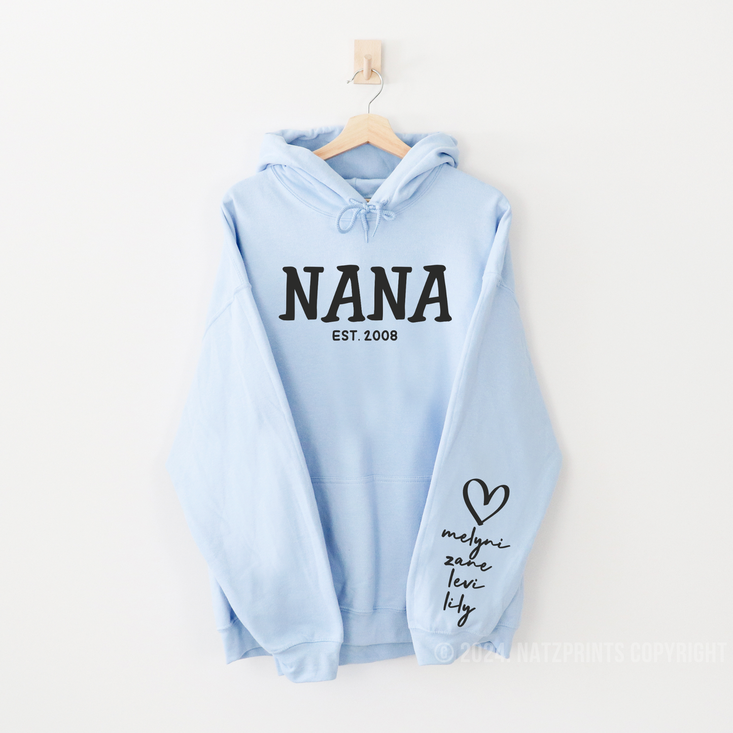 Personalized Nana Hoodie With Kids Name On Sleeve