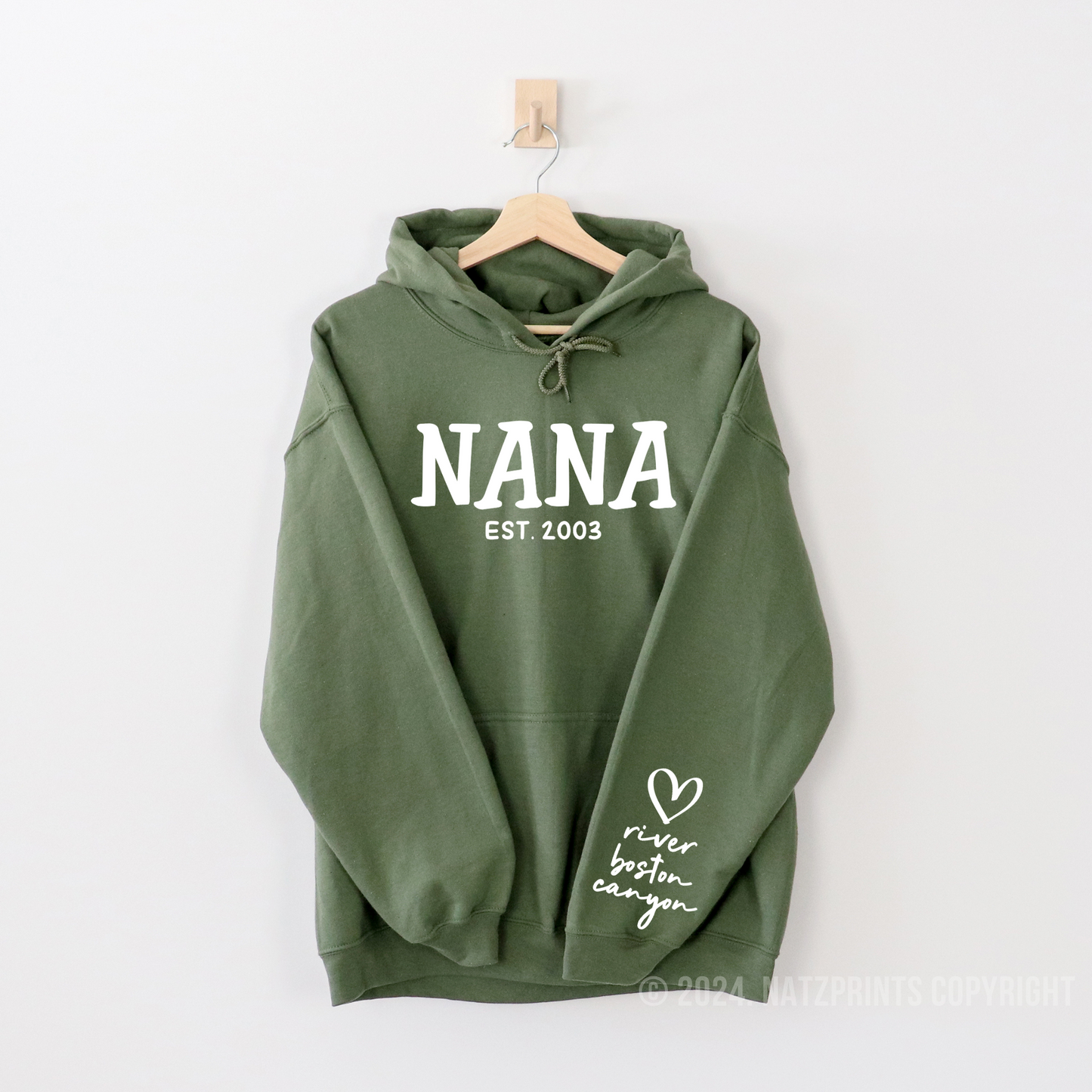 Personalized Nana Hoodie With Kids Name On Sleeve