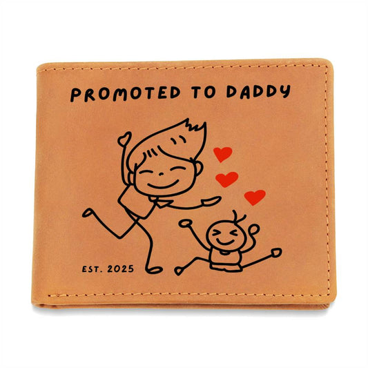 Promoted To Daddy Custom Est Year Leather Wallet