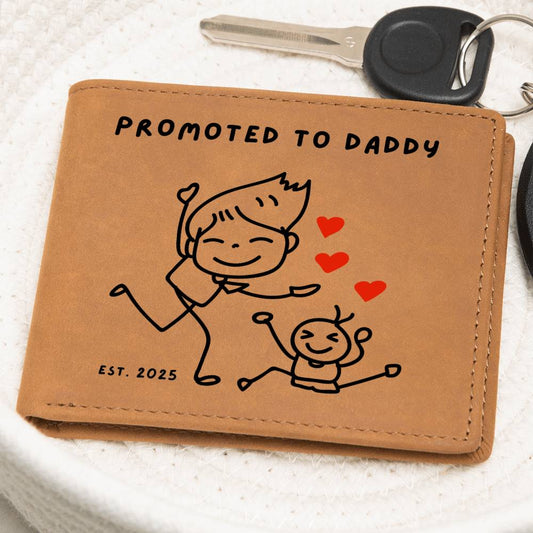 Promoted To Daddy Custom Est Year Leather Wallet