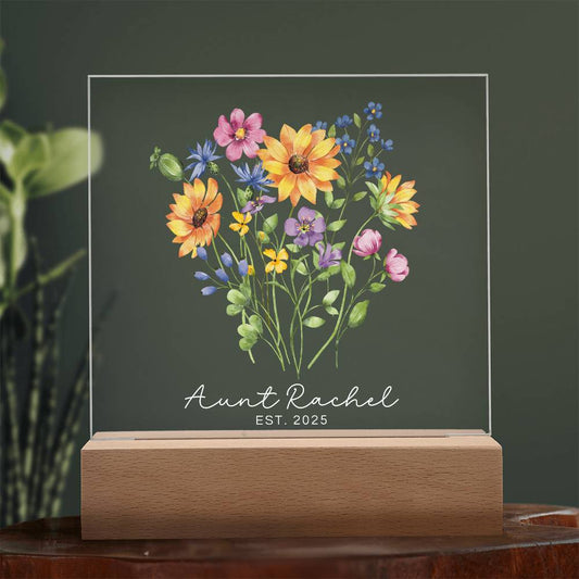 Personalized Auntie Est. Floral LED Acrylic