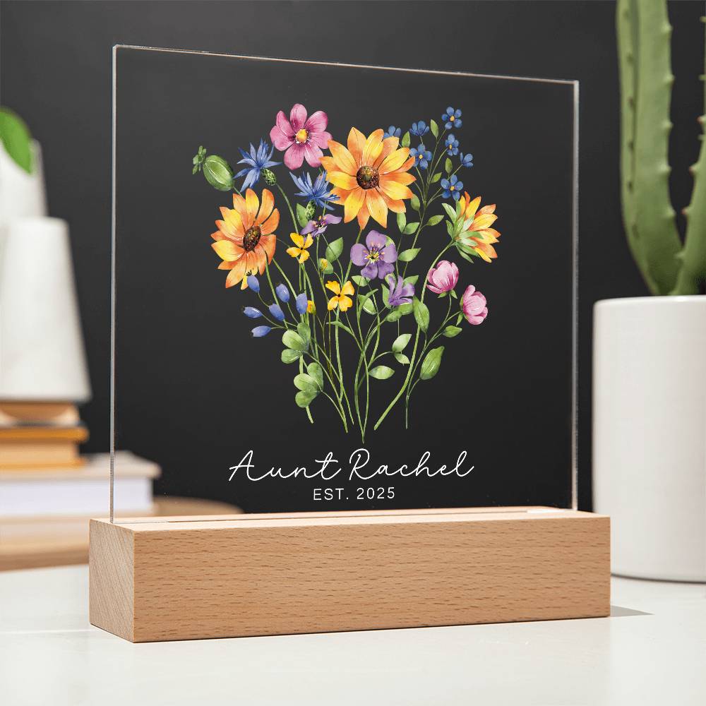 Personalized Auntie Est. Floral LED Acrylic