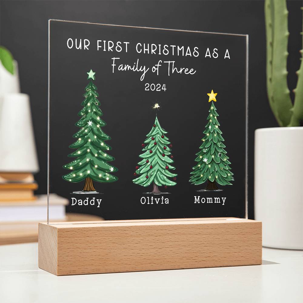 Personalized First Christmas as a Family of Three LED Acrylic Plaque