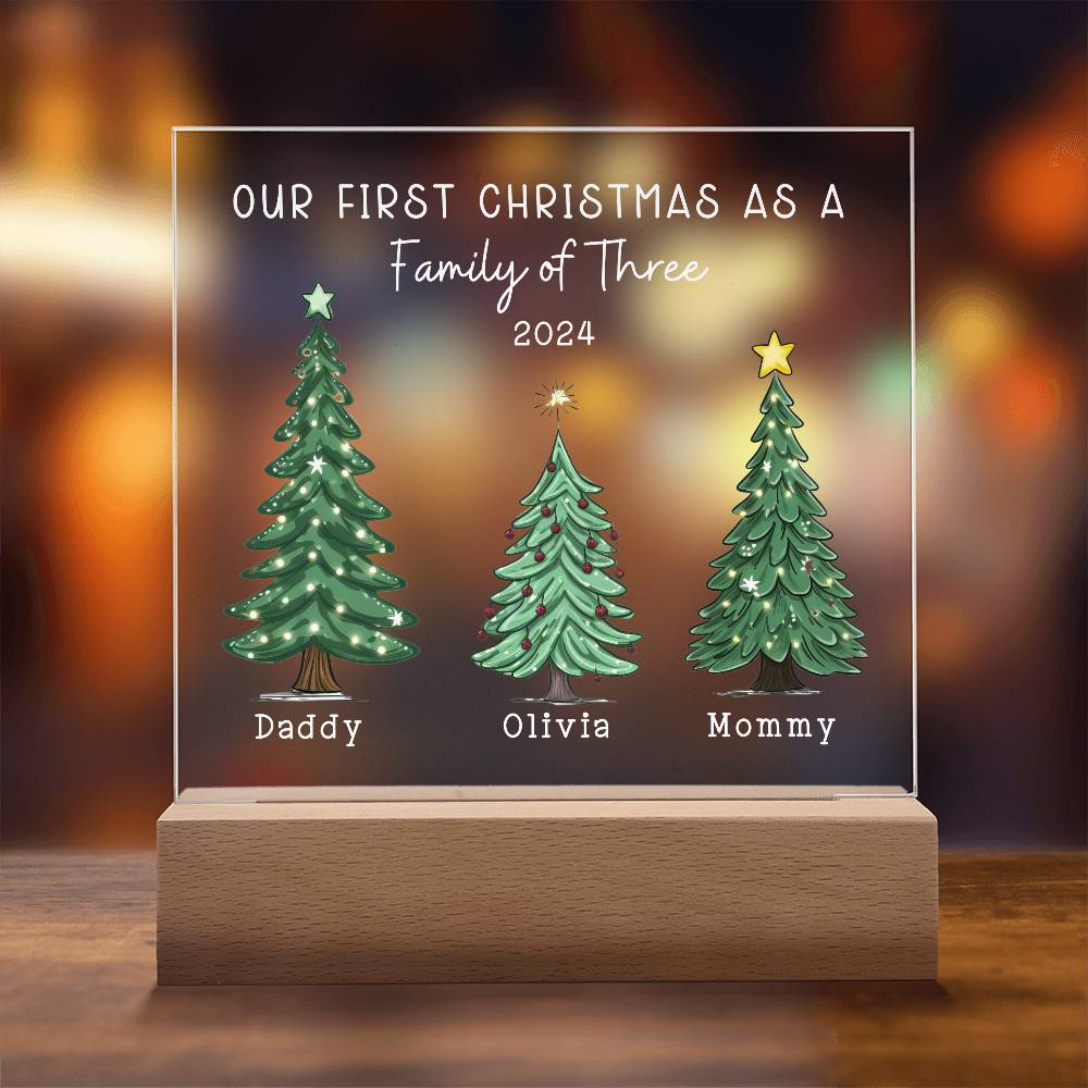 Personalized First Christmas as a Family of Three LED Acrylic Plaque