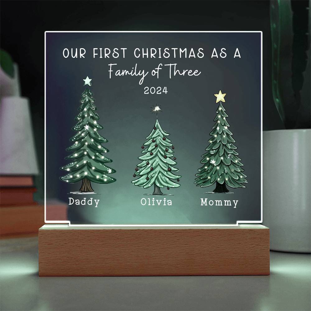 Personalized First Christmas as a Family of Three LED Acrylic Plaque