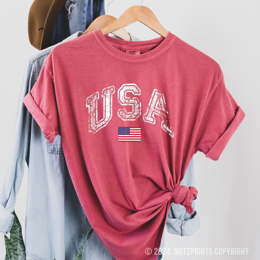 distressed american USA shirt crimson