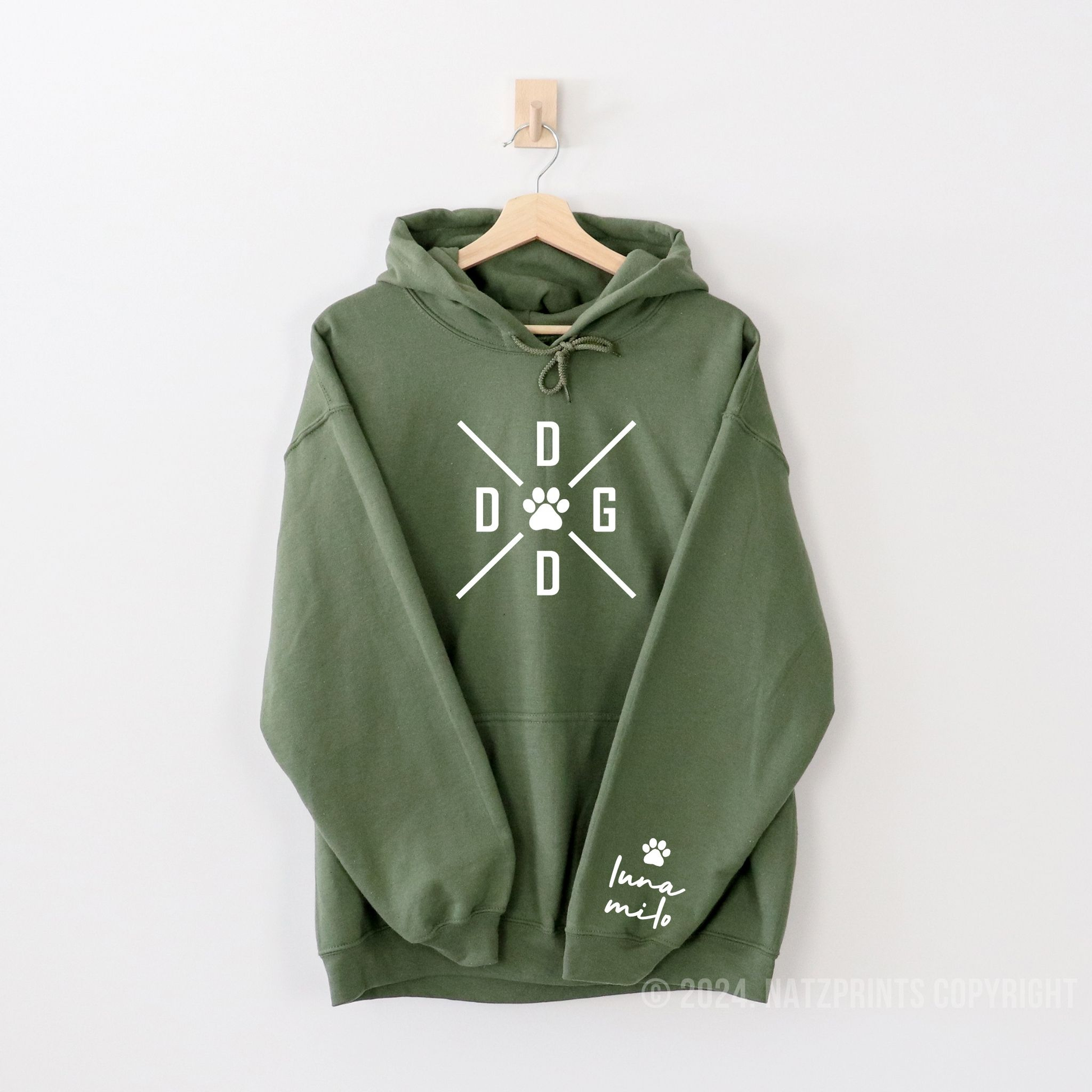 personalized dog dad hoodie military green