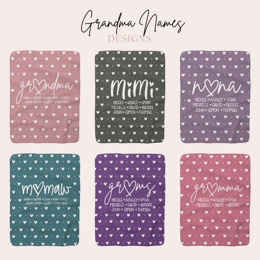 Personalized Grandma with Kids Names Sherpa Blanket