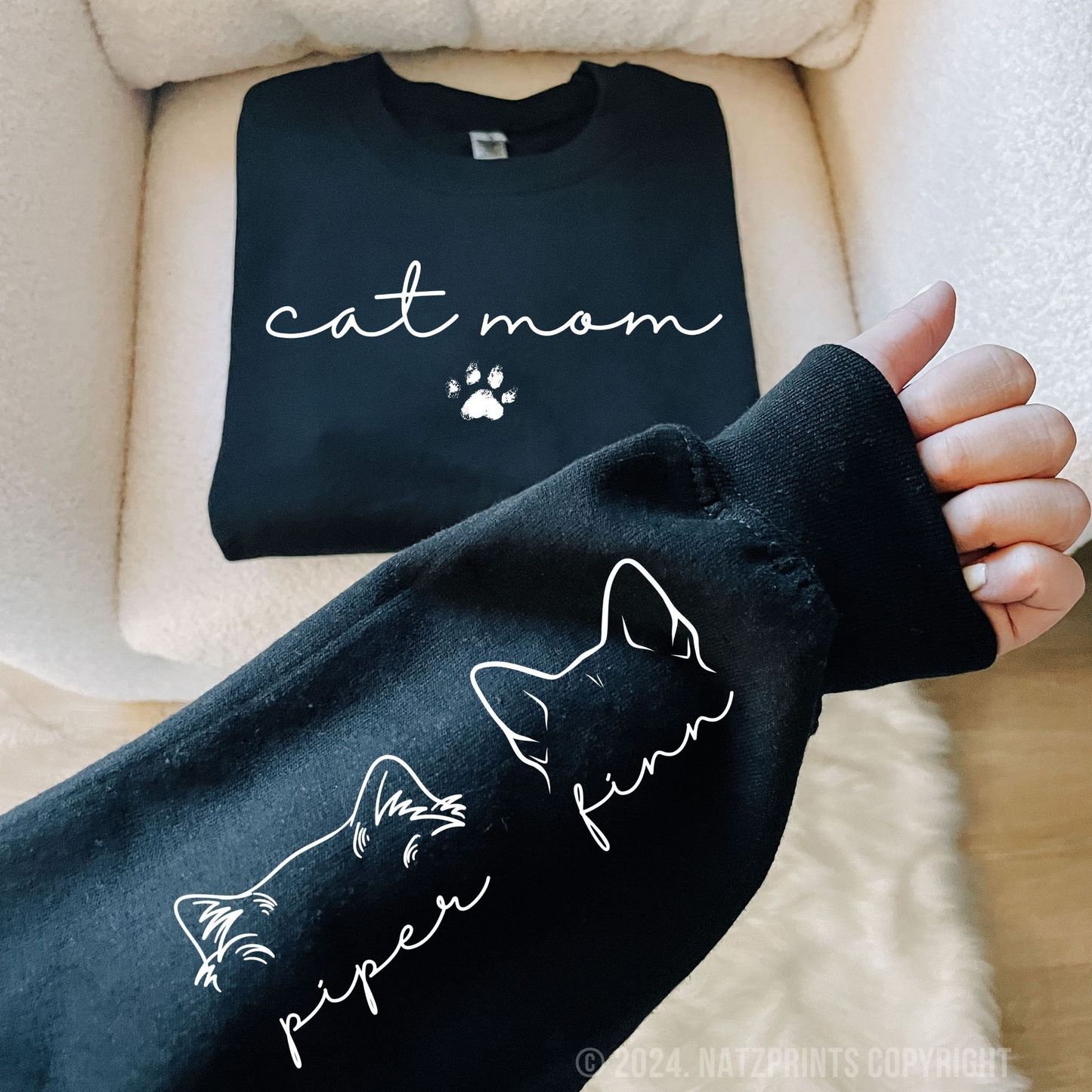 personalized cat mom sweatshirt black