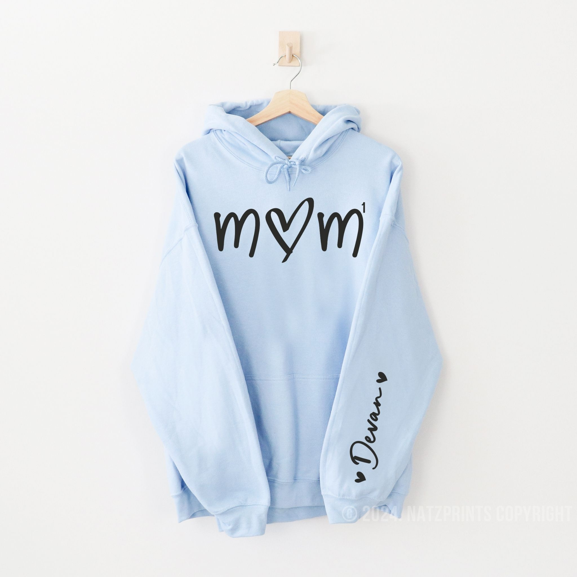 personalized mom with kids names light blue hoodie