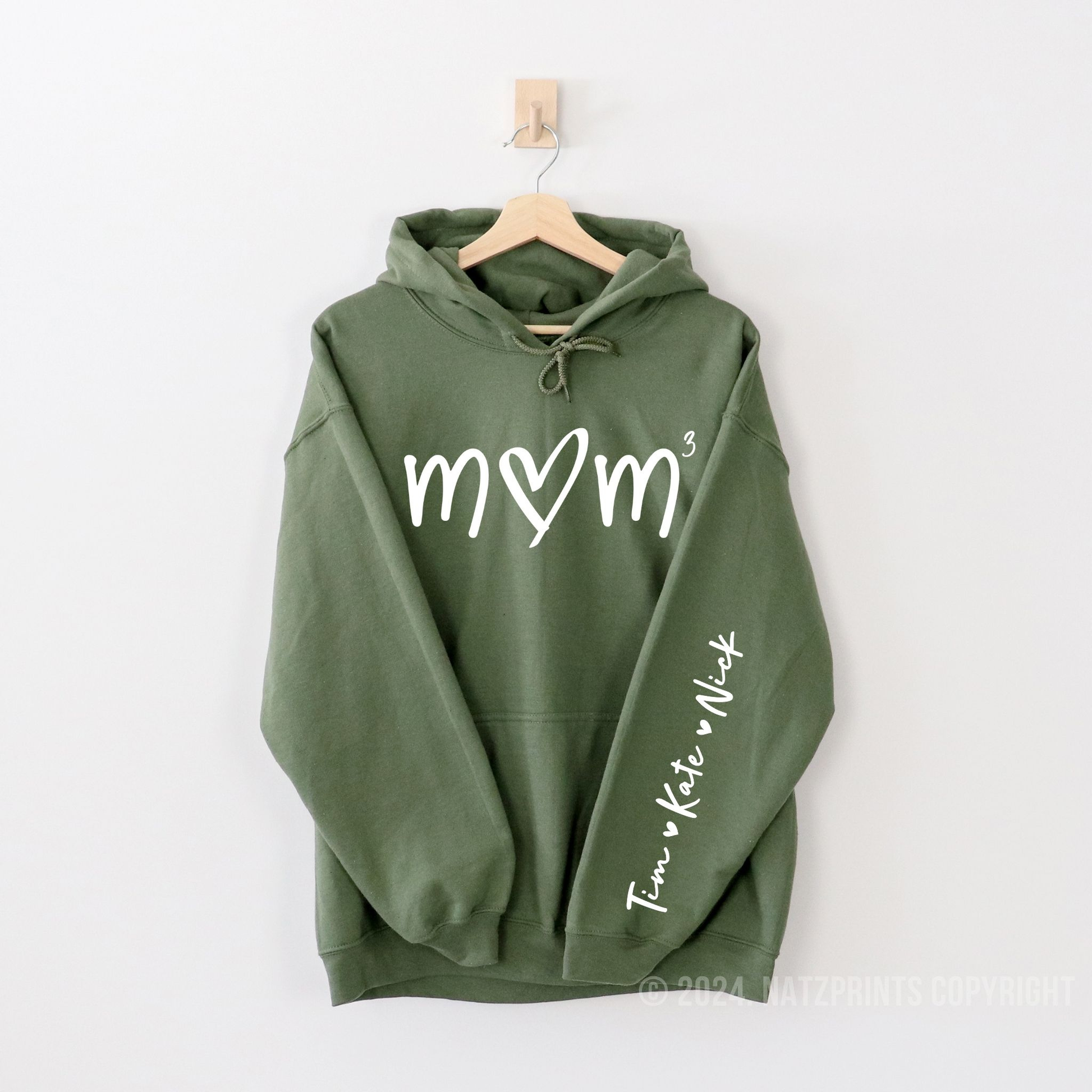 personalized mom with kids names military green hoodie